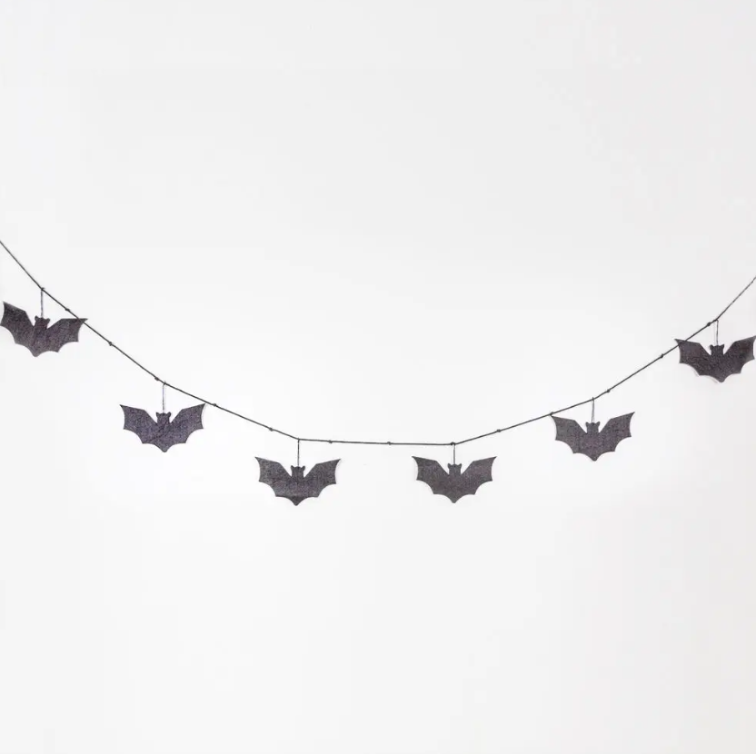 Black Felt Bats on String Halloween Decor