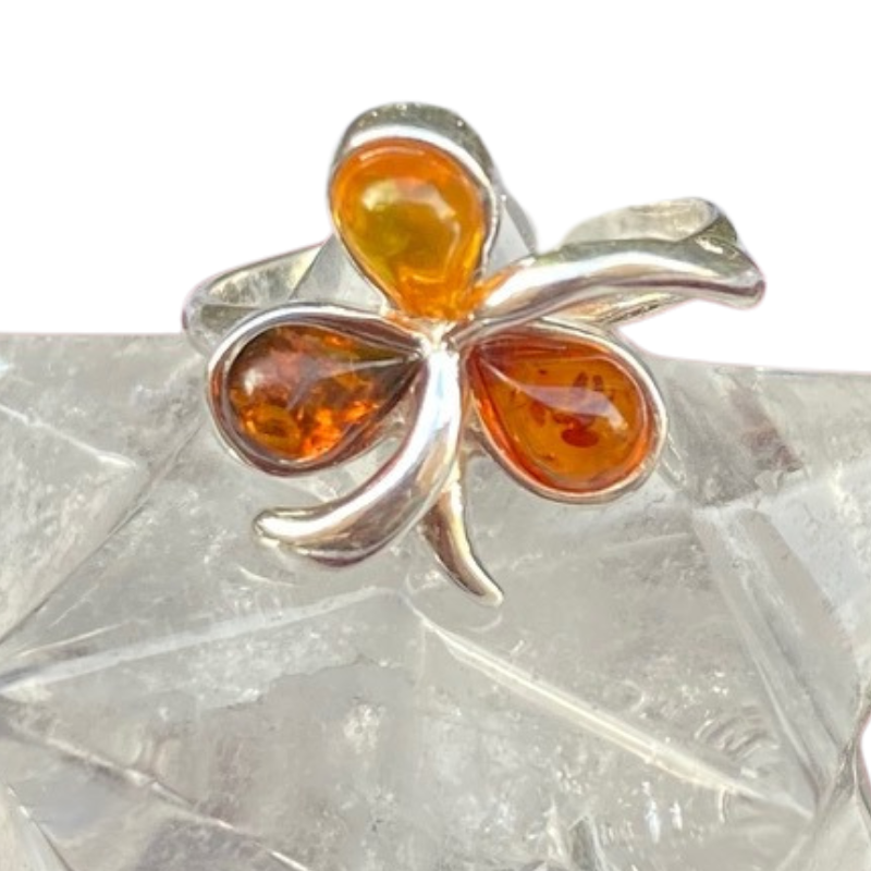 Amber Clover Ring, Sterling Silver