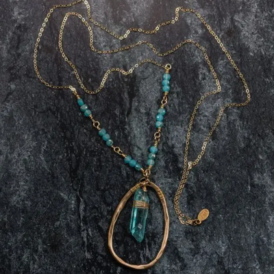 Aura Quartz Necklace Gold/Bronze Stamped