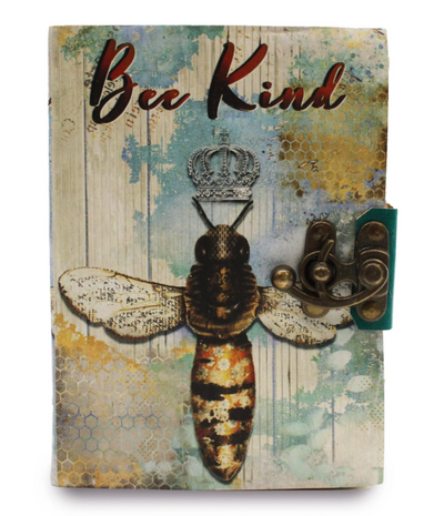 Bee Kind Leather Journal with Metal Latch 5" x 7"