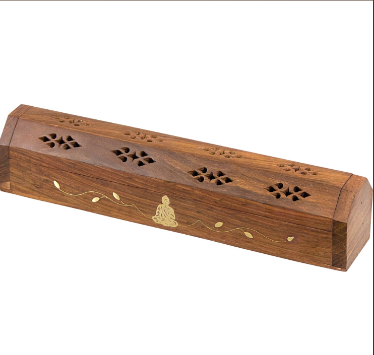 Buddha Wooden Incense Storage Box & Ash Catcher