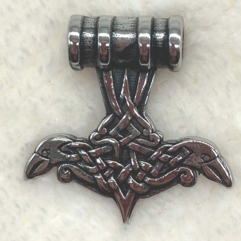 Thor's Hammer w/Birds Pendant, Stainless Steel