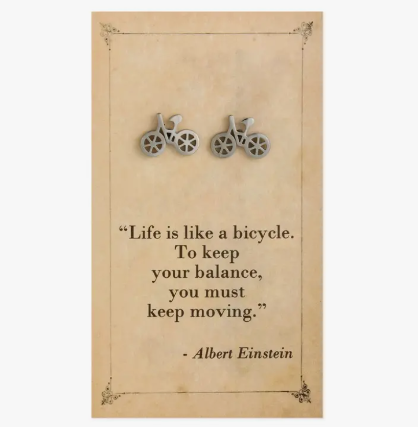 Bicycle Post Earrings Literary Quote