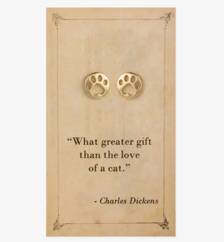 Cat Paws Post Earrings Literary Quote