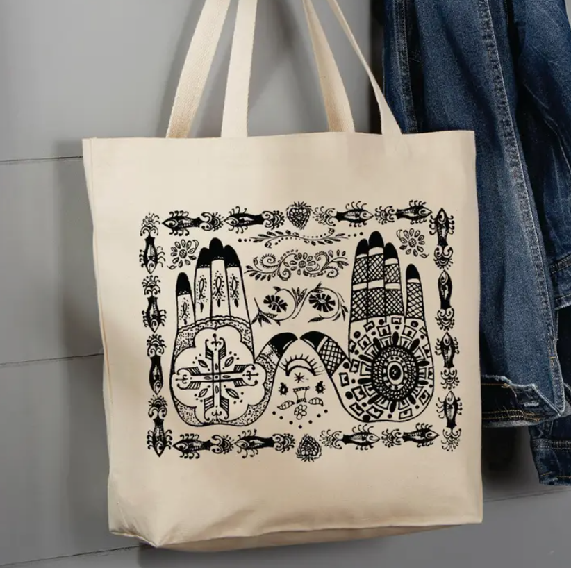 Henna Tattoo Hands Canvas Tote Bag