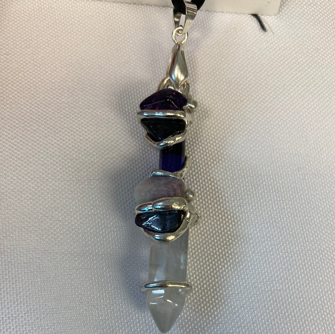 Goddess Divine Baby Wand Chariote Hypersthene Necklace Crystal Point