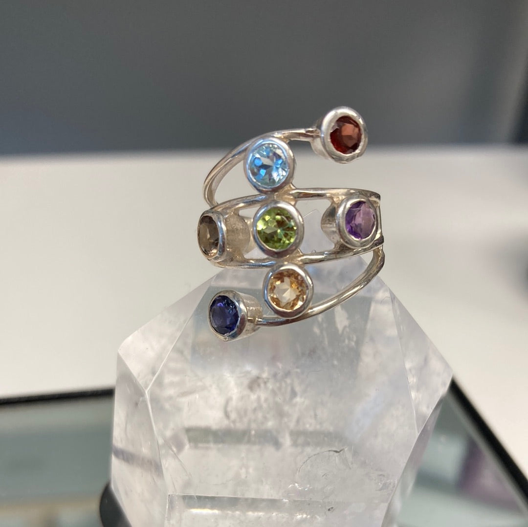 7 Gemstone  Sterling Silver Ring Size 6