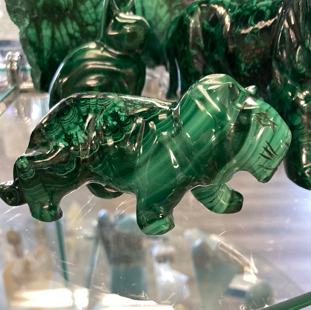 Tiger Malachite Carved Statue 4"L