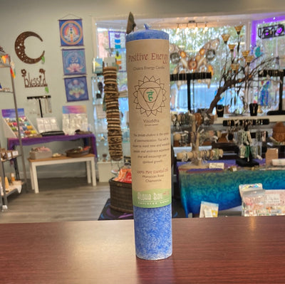 Positive Energy Pillar Candle Throat Chakra - Aloha Bay Candles