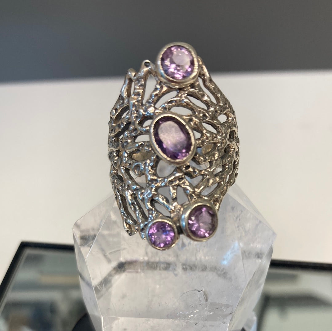 Amethyst Filigree Statement SS Ring Size 10.5