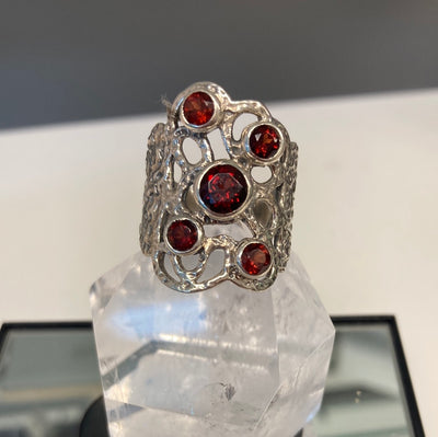 Garnet Filigree Statement Ring Sterling Silver Size 9