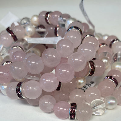 Rose Quartz & Pearls w/Quartz Bracelet 8mm