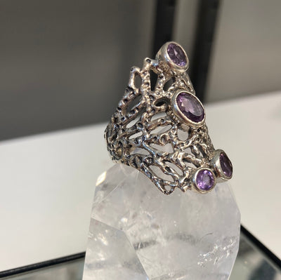 Amethyst Filigree Statement SS Ring Size 10.5