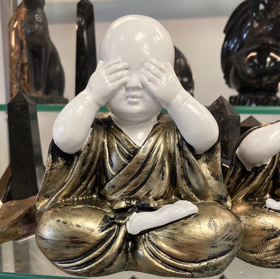 White Monk Set of 3 See, Hear, Speak No Evil (Resin) Sitting