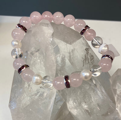 Rose Quartz & Pearls w/Quartz Bracelet 8mm