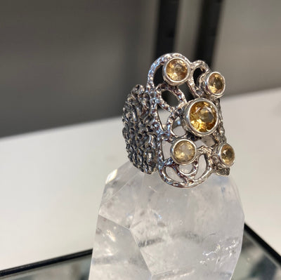 Citrine Filigree Statement Ring Size 9 Sterling Silver