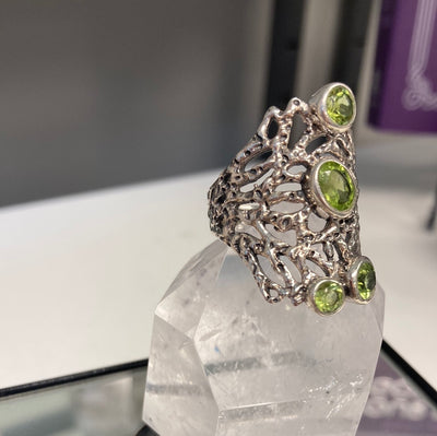 Peridot Filigree Statement Ring Sterling Silver Size 10.5