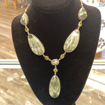 Seraphinite & Green Topaz Necklace Sterling Silver