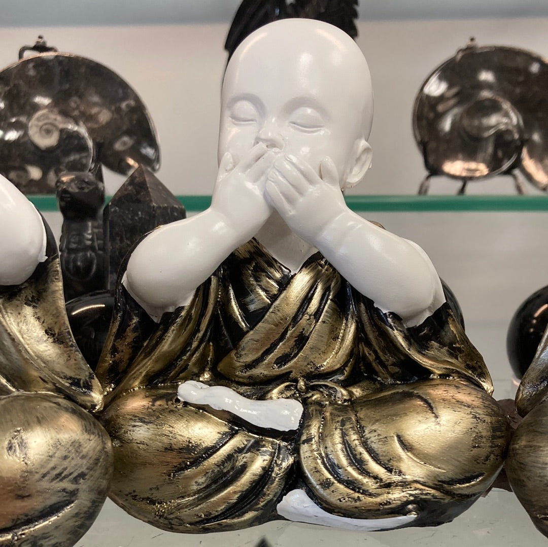 White Monk Set of 3 See, Hear, Speak No Evil (Resin) Sitting