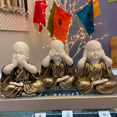 White Monk Set of 3 See, Hear, Speak No Evil (Resin) Sitting