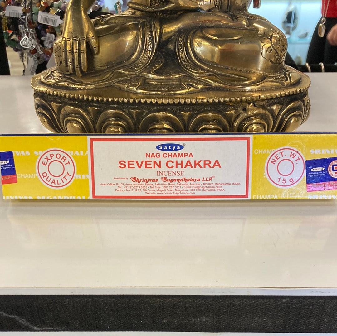Seven Chakra Satya Incense 10" Sticks 15 per Package
