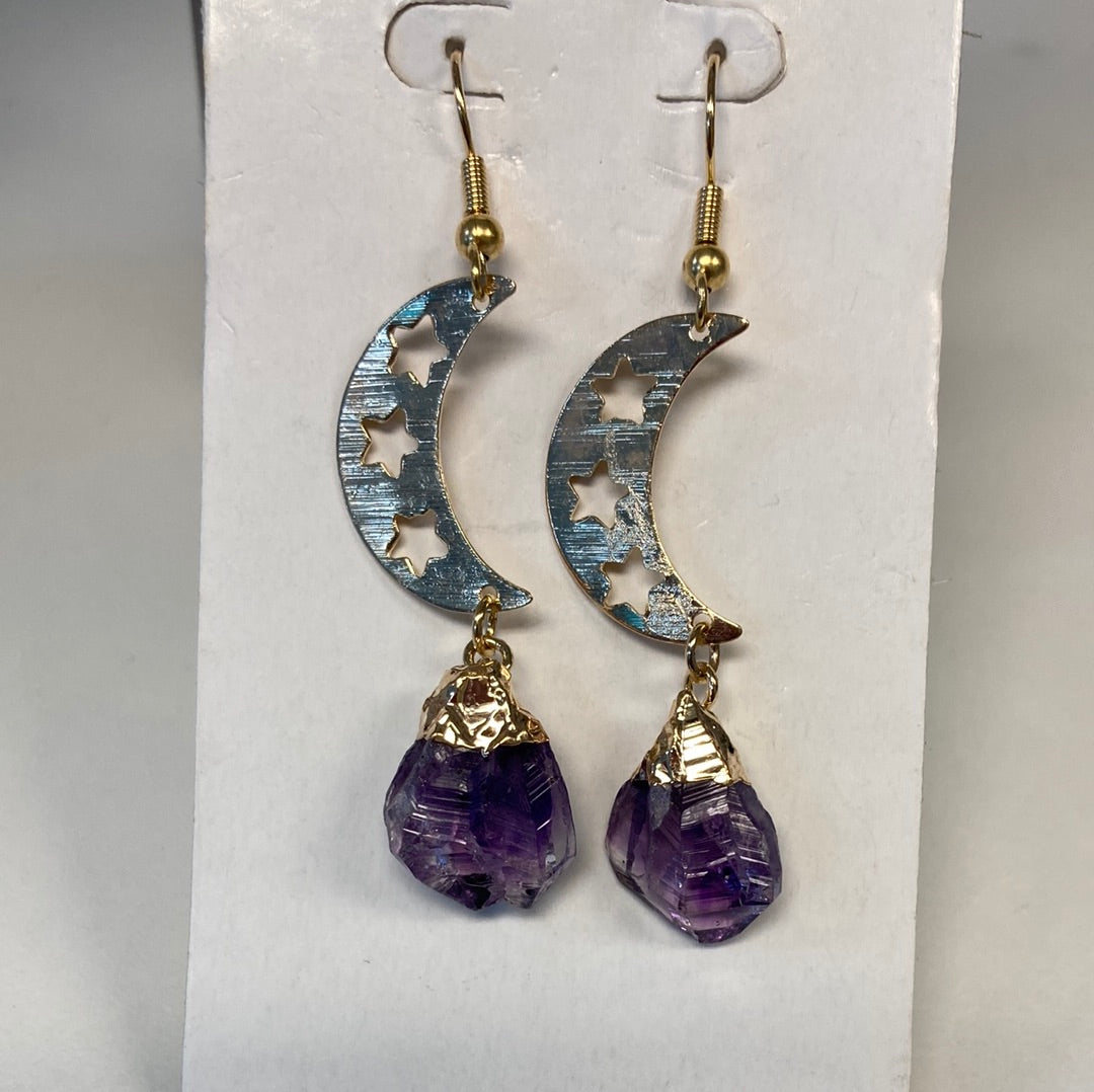 Moon with Amethyst Dangle Earrings