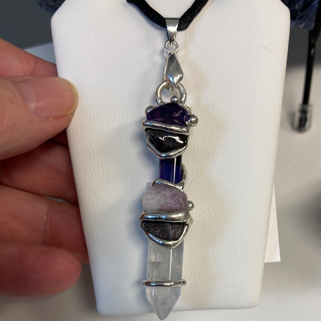 Goddess Divine Baby Wand Chariote Hypersthene Necklace Crystal Point