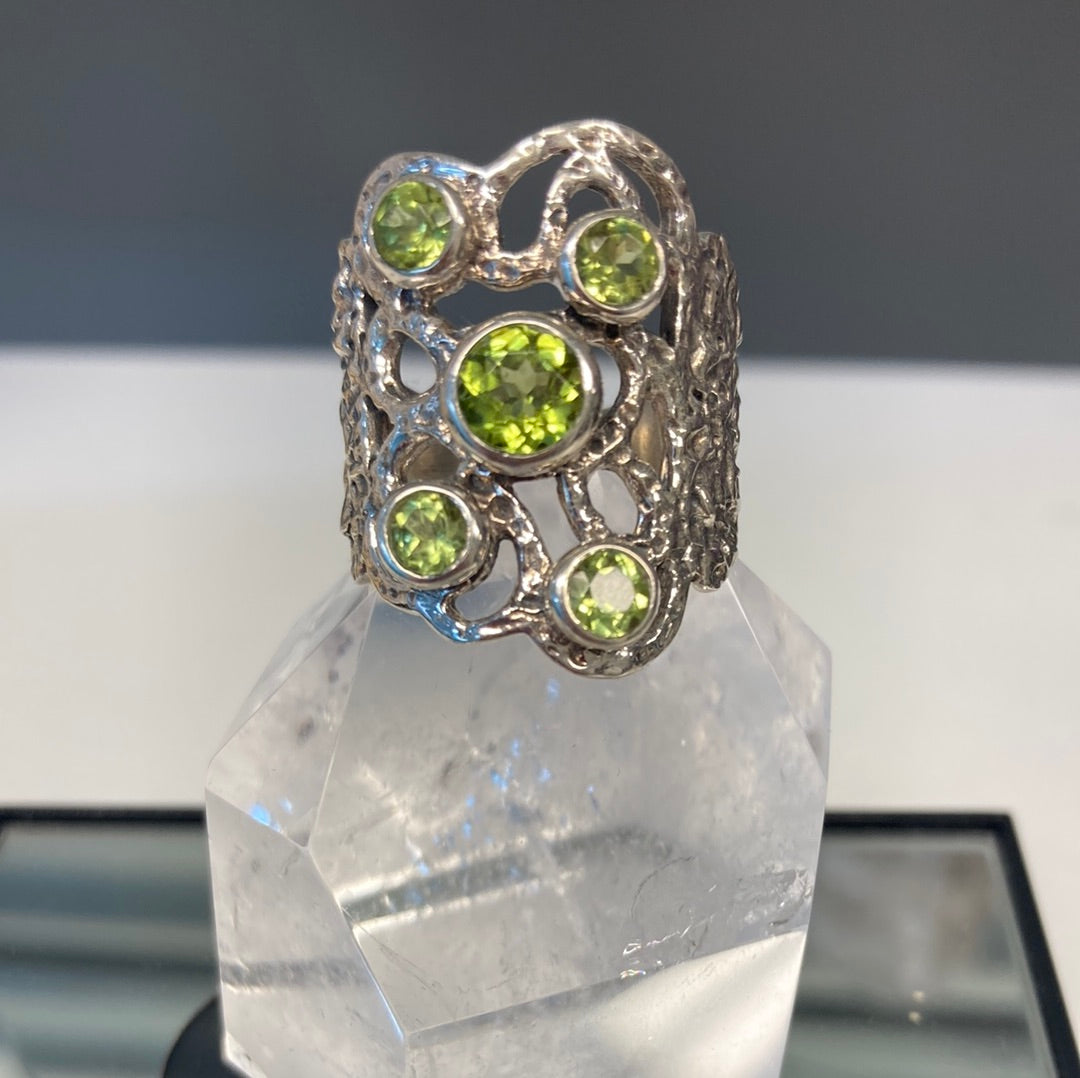 Peridot Filigree Statement Ring Sterling Silver Size 9