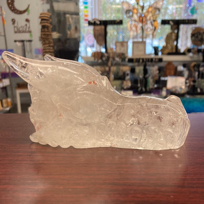 Clear Quartz Dragon Skull 5"