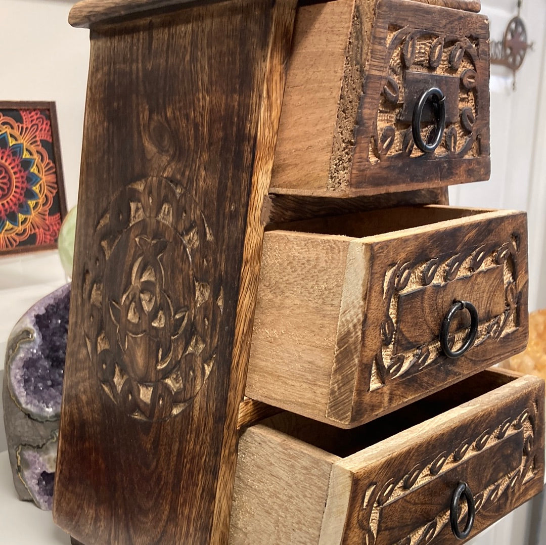 Three Drawer Chest Wood Handcrafted