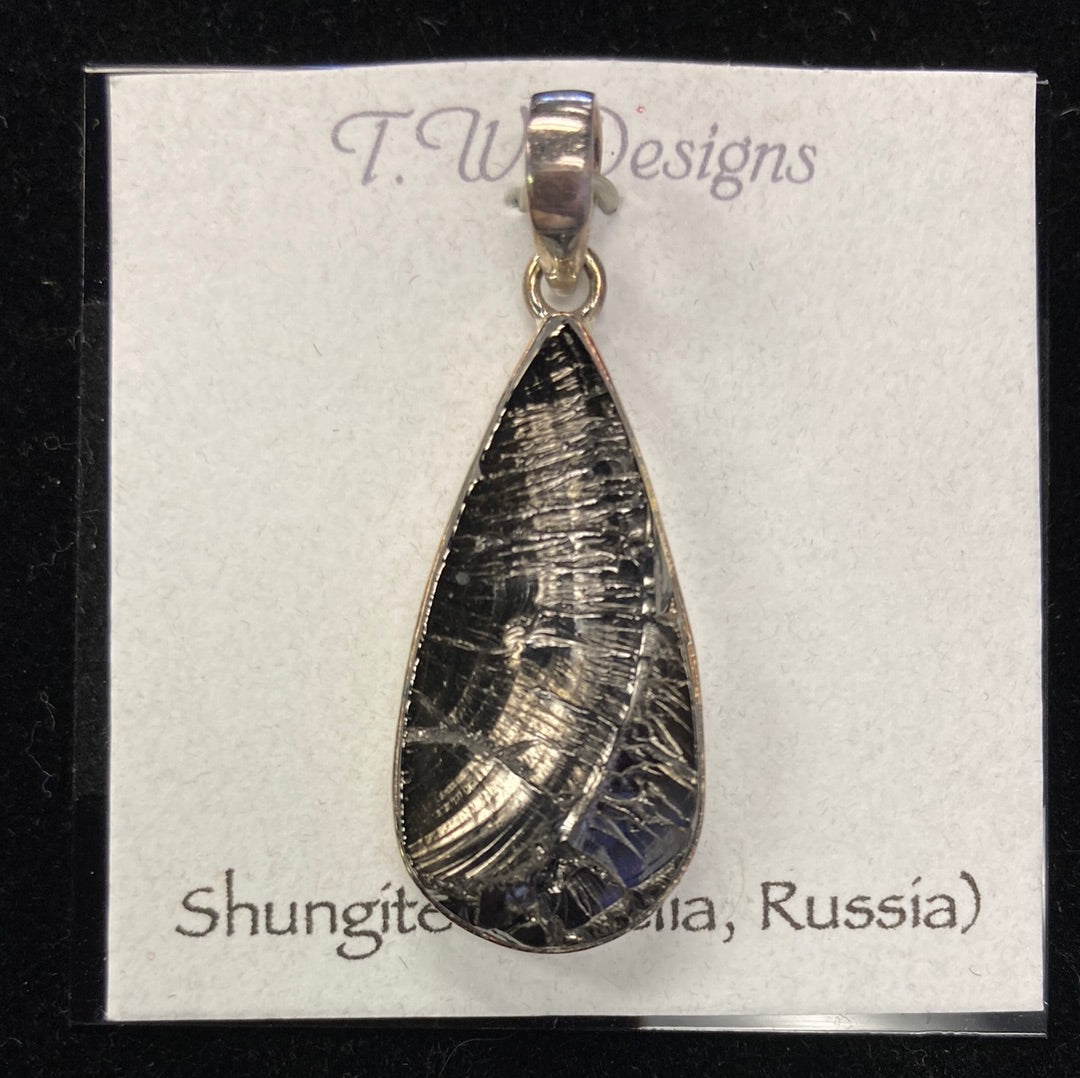 Shungite Teardrop Sterling Silver Pendant