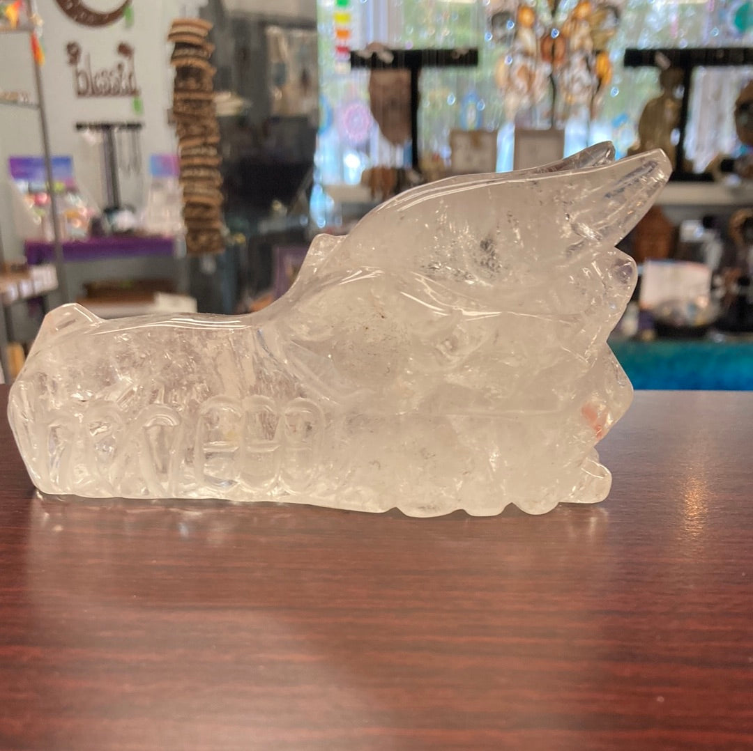 Clear Quartz Dragon Skull 5"