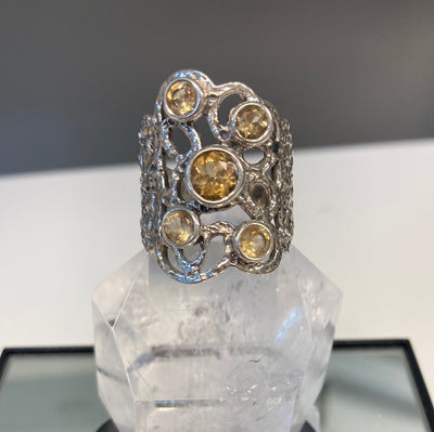 Citrine Filigree Statement Ring Size 9 Sterling Silver