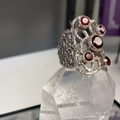 Garnet Filigree Statement Ring Sterling Silver Size 9