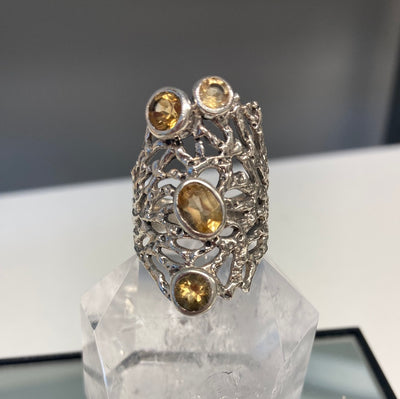 Citrine Filigree Statement Ring Size 7.5 Sterling Silver