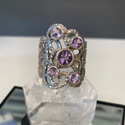 Amethyst Filigree Statement SS Ring Size 10