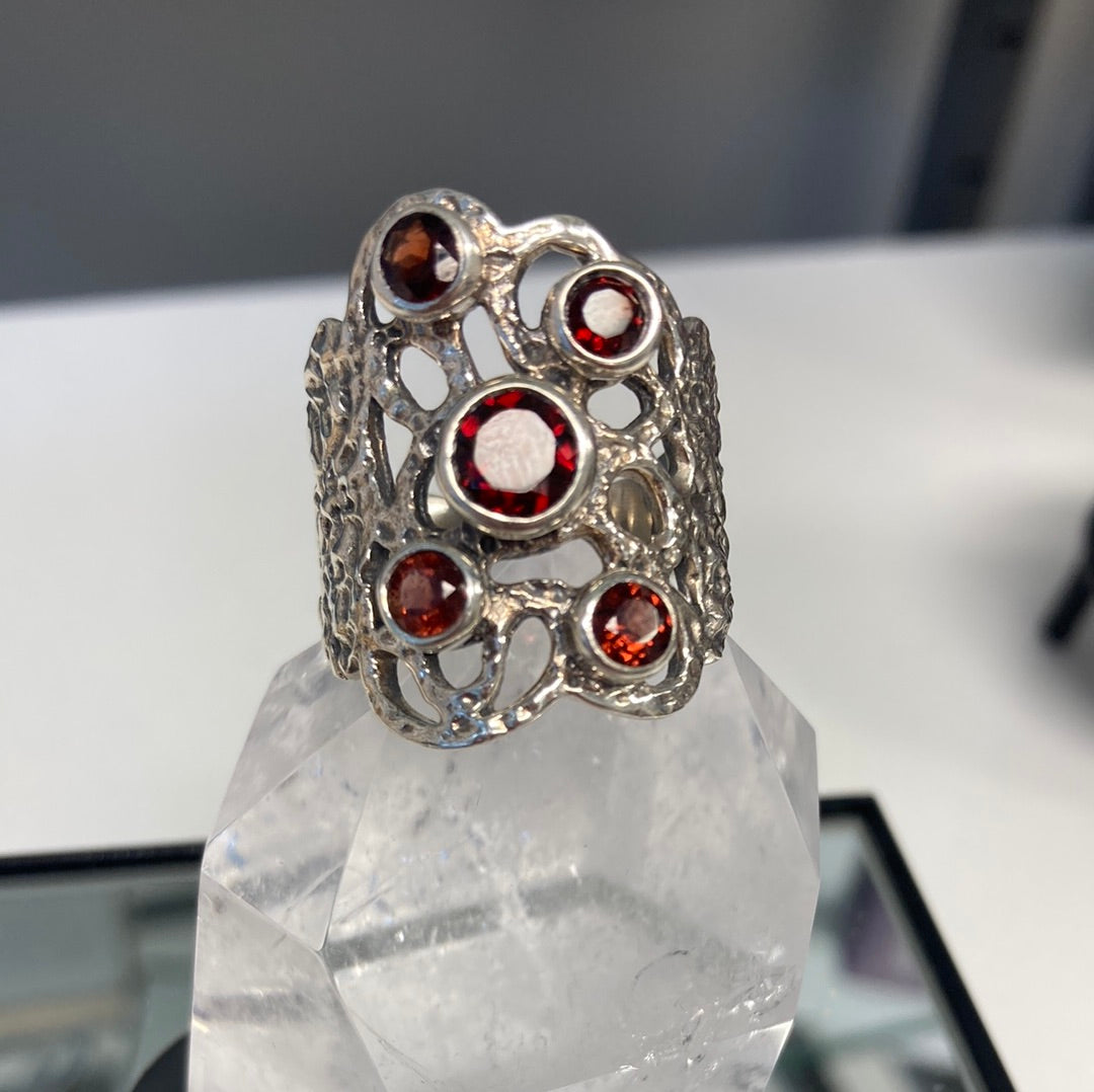 Garnet Filigree Statement Ring Sterling Silver Size 10