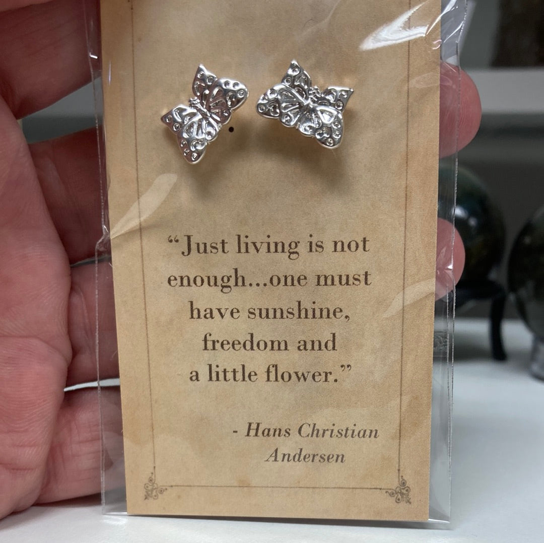 Butterfly Post Earrings Literary Quote