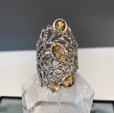 Citrine Filigree Statement Ring Size 7.5 Sterling Silver