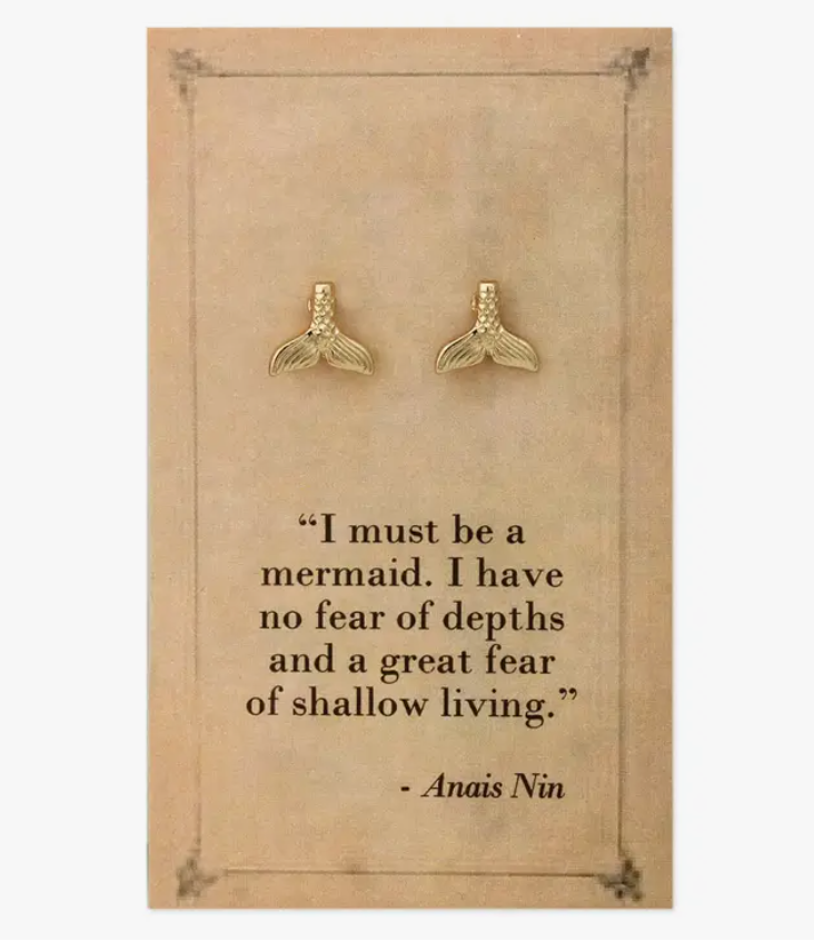 Mermaid Tail Post Earrings Literary Quote