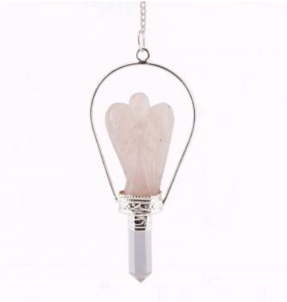 Rose Quartz Angel Pendulum with Ring